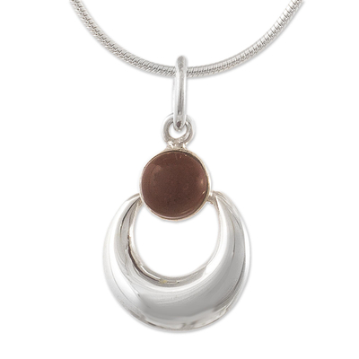 Jasper pendant necklace, 'Crowned Crescent' - Crescent Shaped Necklace with Red Jasper