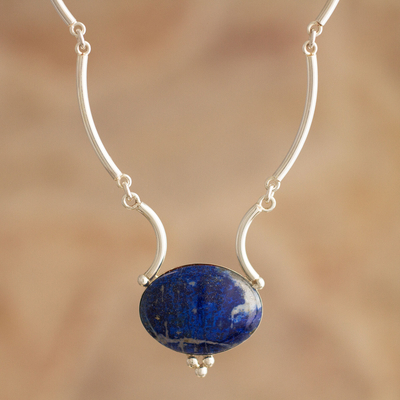 Lapis lazuli pendant necklace, 'Mystical Energy' - Sterling Silver and Lapis Lazuli Pendant Necklace