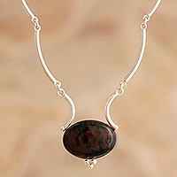 Mahogany obsidian pendant necklace, 'Mystical Energy' - Handmade Mahogany Obsidian Pendant Necklace