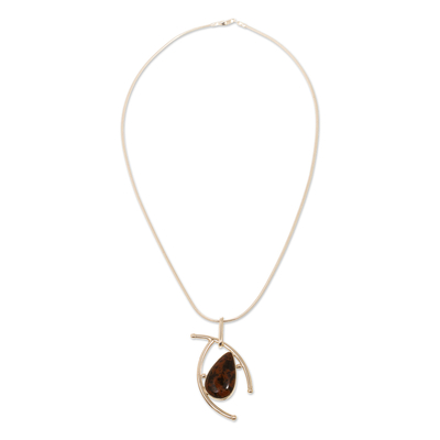 Mahogany obsidian pendant necklace, 'Outlook' - Unique Mahogany Obsidian Pendant Necklace