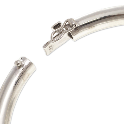 Chrysocolla bangle bracelet, 'Inside Story' - Polished Sterling Silver Bangle with Chrysocolla