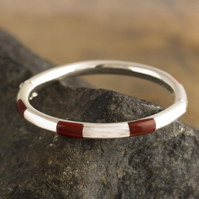 Jasper bangle bracelet, 'Inside Story' - Inlaid Red Jasper Bangle Bracelet from Peru