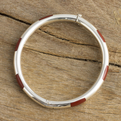 Jasper bangle bracelet, 'Inside Story' - Inlaid Red Jasper Bangle Bracelet from Peru