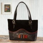 Leather and suede tote bag, 'Cusco Journey' - Leather and Suede and Wool Tote Bag