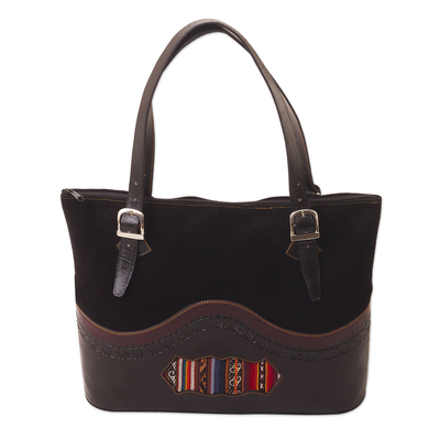 Leather and Suede and Wool Tote Bag