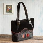 Leather and suede tote bag, 'Cusco Journey' - Leather and Suede and Wool Tote Bag
