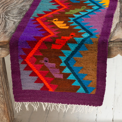 Wool table runner, 'Birds of the Andes' - Hand Woven Multicoloured Wool Table Runner