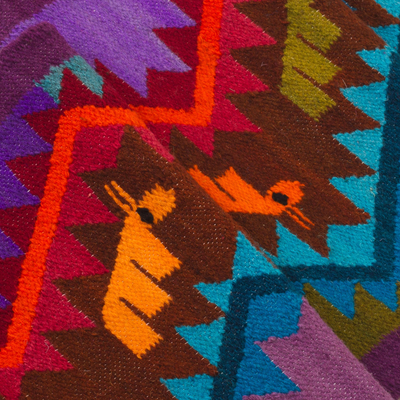 Wool table runner, 'Birds of the Andes' - Hand Woven Multicolored Wool Table Runner
