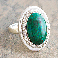 Chrysocolla cocktail ring, 'Cachet' - Natural Chrysocolla and Sterling Silver Ring