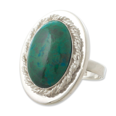 Chrysocolla cocktail ring, 'Cachet' - Natural Chrysocolla and Sterling Silver Ring