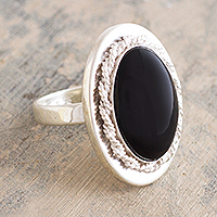 Obsidian cocktail ring, 'Cachet' - Black Obsidian Single-Stone Ring