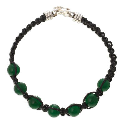 Agate beaded macrame bracelet, 'Allegro' - Green Agate Macrame Wristband Bracelet
