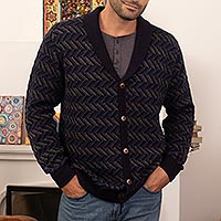 Featured review for Mens 100% alpaca cardigan, Mountains and Valleys