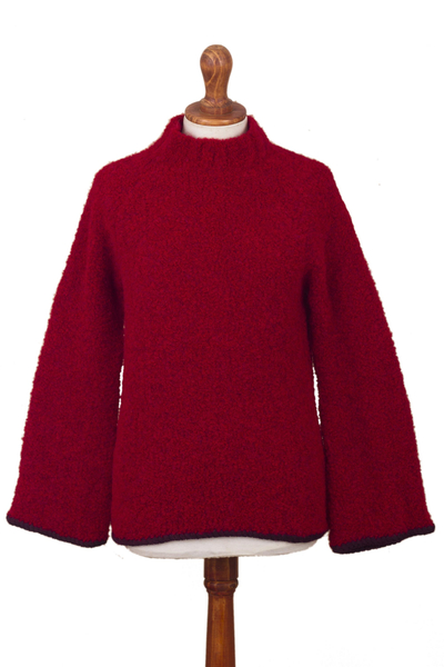 Plush and Warm Red Alpaca Blend Boucle Sweater