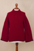 Alpaca blend funnel neck sweater, 'Sumptuous Warmth in Red' - Plush and Warm Red Alpaca Blend Boucle Sweater (image 2c) thumbail
