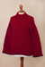 Alpaca blend funnel neck sweater, 'Sumptuous Warmth in Red' - Plush and Warm Red Alpaca Blend Boucle Sweater (image 2d) thumbail
