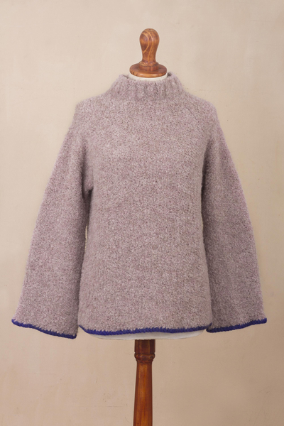 Alpaca blend funnel neck sweater, 'Sumptuous Warmth in Mauve' - Light Mauve Alpaca Blend Boucle Sweater