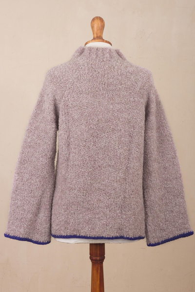 Alpaca blend funnel neck sweater, 'Sumptuous Warmth in Mauve' - Light Mauve Alpaca Blend Boucle Sweater
