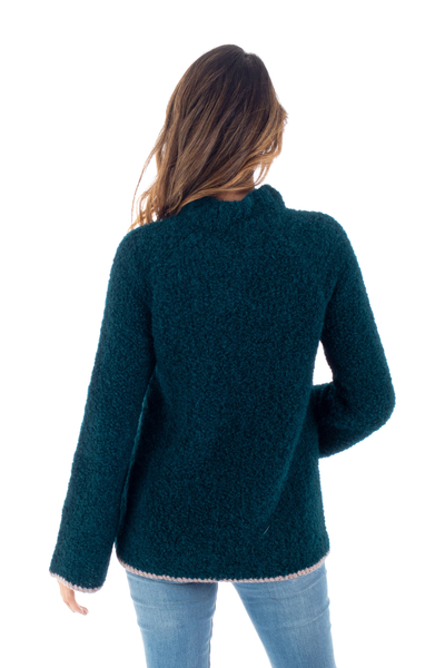 Pullover mit Stehkragen aus Alpakamischung - Pullover aus Alpaka-Mischung mit Trichterkragen in dunklem Blaugrün