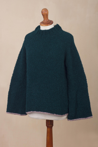 Pullover mit Stehkragen aus Alpakamischung - Pullover aus Alpaka-Mischung mit Trichterkragen in dunklem Blaugrün