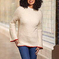 Featured review for Alpaca blend funnel neck sweater, Sumptuous Warmth in White