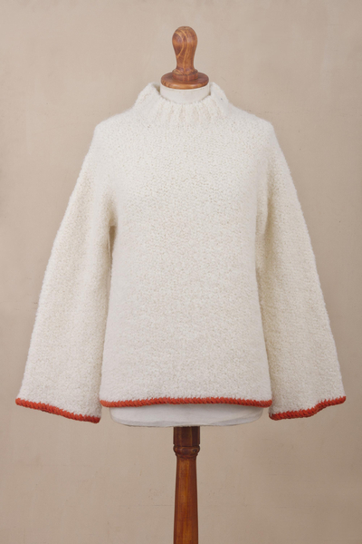 Alpaca blend funnel neck sweater, 'Sumptuous Warmth in White' - Warm White Funnel Neck Alpaca Blend Sweater