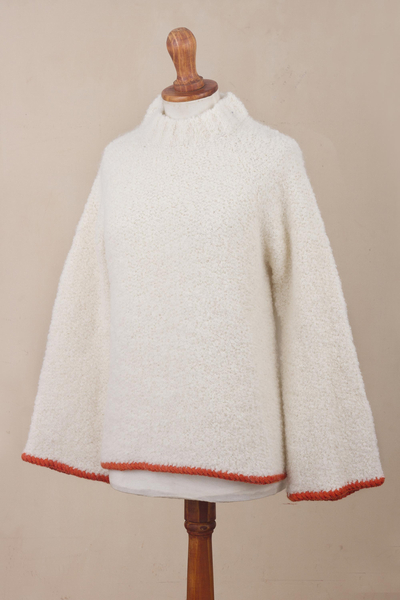 Pullover mit Stehkragen aus Alpakamischung - Warmweißer Pullover aus Alpakamischung mit Stehkragen