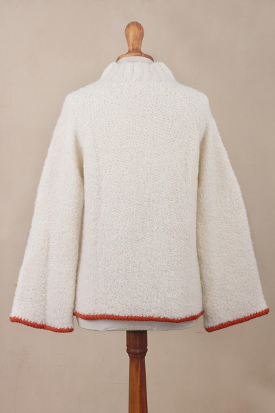 Pullover mit Stehkragen aus Alpakamischung - Warmweißer Pullover aus Alpakamischung mit Stehkragen