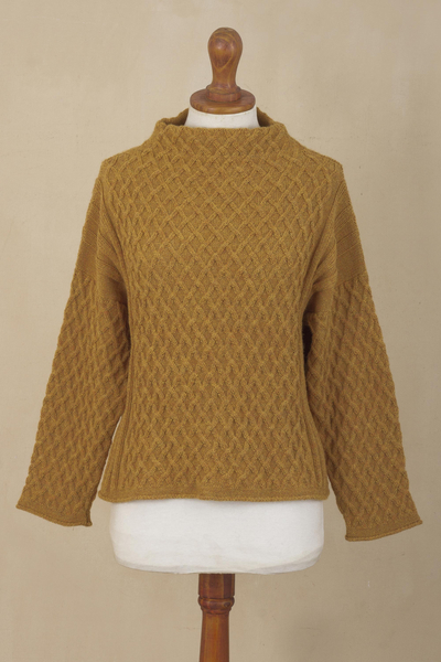 100% alpaca sweater, 'Antique Gold Trellis' - Women's Antique Gold 100% Alpaca Sweater