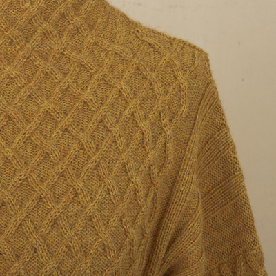 100% alpaca sweater, 'Antique Gold Trellis' - Women's Antique Gold 100% Alpaca Sweater