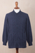 Men's 100% alpaca zipper cardigan, 'Cozy Prussian Blue' - Prussian Blue Alpaca Cable Knit Zip Front Men's Cardigan (image 2d) thumbail
