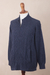 Men's 100% alpaca zipper cardigan, 'Cozy Prussian Blue' - Prussian Blue Alpaca Cable Knit Zip Front Men's Cardigan