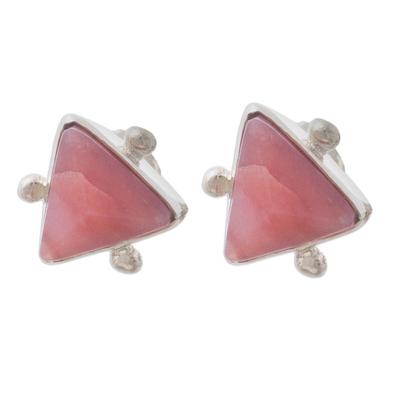 Rhodonite stud earrings, 'Pink Pyramids' - Triangular Rhodonite Stud Earrings