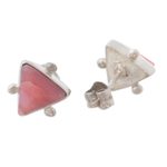 Rhodonite stud earrings, 'Pink Pyramids' - Triangular Rhodonite Stud Earrings
