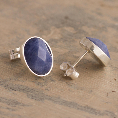Sodalite stud earrings, 'Possibility' - Oval Sodalite Stud Earrings