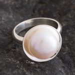 Cultured pearl cocktail ring, 'Quintessential' - Sterling Silver Cocktail Ring with White Cultured Pearl