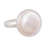 Cultured pearl cocktail ring, 'Quintessential' - Sterling Silver Cocktail Ring with White Cultured Pearl