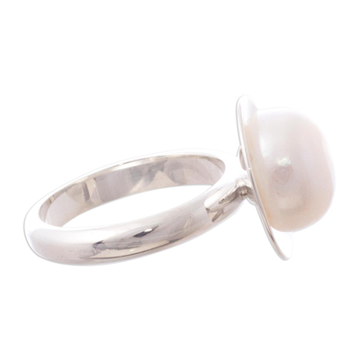 Anillo de cóctel con perlas cultivadas - Anillo de cóctel con perla blanca cultivada