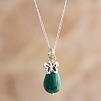 Chrysocolla pendant necklace, 'Butterflies Are Free' - Artisan Crafted Chrysocolla Pendant Necklace