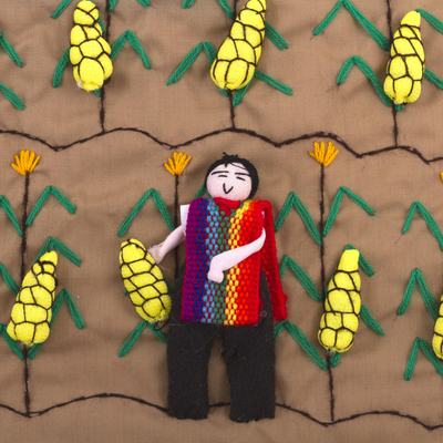 Wandbehang mit Baumwollapplikationen - Handgefertigter Arpillera-Volkskunst-Wandbehang