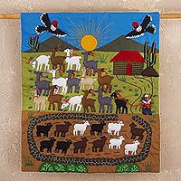 Baumwoll-Applikations-Wandbehang, „Andean Enchantment“ – handgefertigte peruanische Wandbehang-Applikation