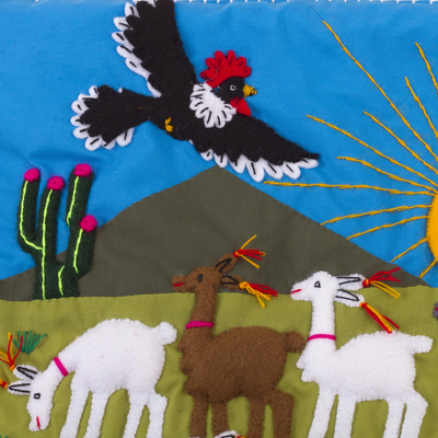 Wandbehang mit Baumwollapplikationen - Kunsthandwerklich gefertigter Wandbehang mit peruanischer Applikation