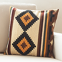 Wool cushion cover, 'Incan Inspiration' - Geometric Earth Tone Wool Cushion Cover