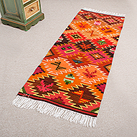 Wool area rug, 'Vibrant' (2x5) - Vibrant Geometric Hand Loomed 2x5 Wool Rug from Peru