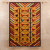 Bird Motif Wool Tapestry from Peru,'Andean Doves'