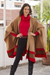 100% baby alpaca ruana cloak, 'Regal Fashion Chic' - Red Trim Generous Tan Baby Alpaca Roana Cloak from Peru