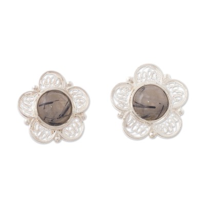 Opal filigree button earrings, 'Eternal Optimism' - Andean Opal Filigree Earrings