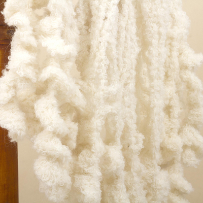 Alpaca blend shawl, 'Ivory Cascade' - Soft Ivory Boucle Shawl in Alpaca Blend