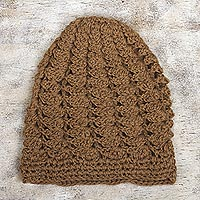 100% alpaca knit hat, 'Sepia Chic' - Warm 100% Alpaca Hat in Sepia