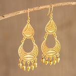 Gold-plated filigree chandelier earrings, 'Crescent Drop' - Peruvian Gold-Plated Filigree Chandelier Earrings